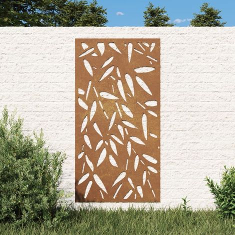 Plaque Tableau Décoration Murale Jardin : Feuilles de Bambou. En Corten (1/5)