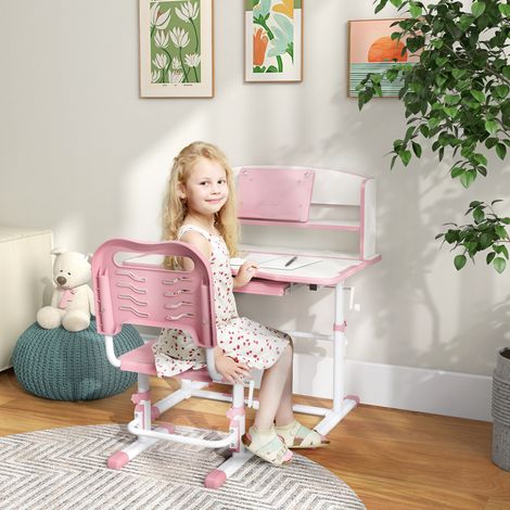 Ensemble bureau enfant avec chaise réglable en hauteur et plateau inclinable. 6-12 ans. Rose. (1/5)