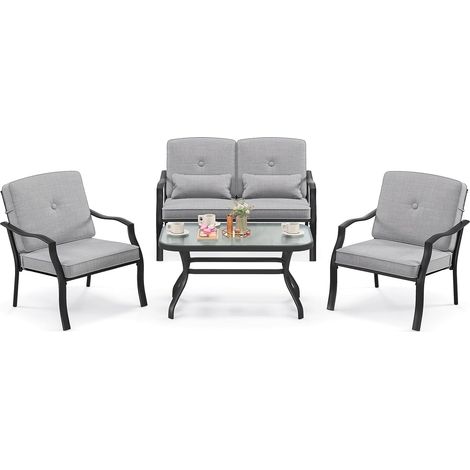 COSTWAY 4 Piece Patio Conversation Set with Tempered Glass Coffee Table (1/5)