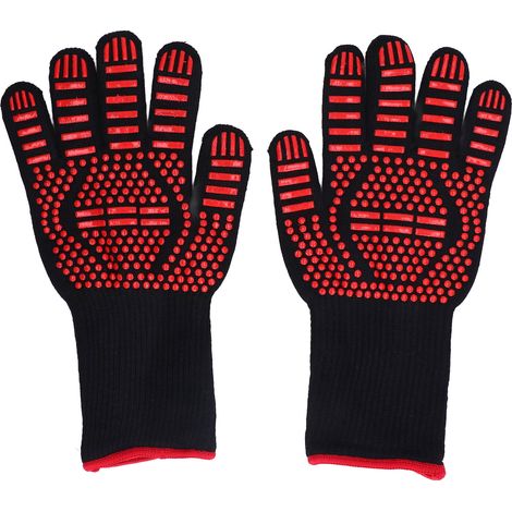 Gants De Cuisine En Silicone Et Polyester - Résistance Thermique 500°C - Design Doigts Indépendants - Pour Four Et Barbecue - Longueur 32cm (1/5)