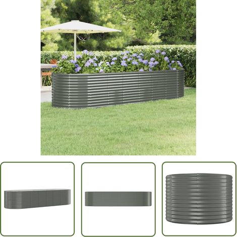 The Living Store Lit surélevé de jardin Acier enduit de poudre 322x100x68cm gris - Jardiniere Surélevée - Bac À Fleurs - Pots De Jardin - Décoration Extérieur - Fleurissement Balcon (1/5)