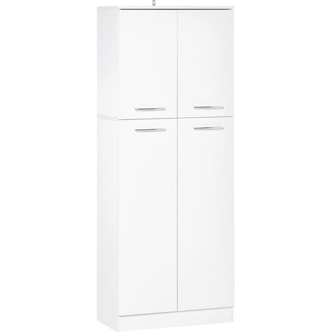 Armoire de Rangement 4 Portes Meuble Colonne Cuisine et Salon Étagères Réglables MDF Blanc 59x31x155 cm (1/5)