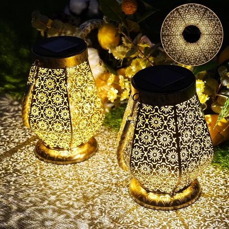 Lot de 2 lanternes solaires LED pour extérieur, décoration de jardin à suspendre, étanchéité IP65, lampes solaires de jardin pour extérieur, balcon, extérieur, terrasse (1/5)