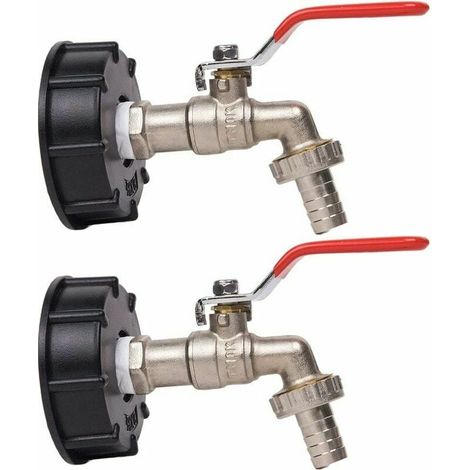 1000L Tankhahn Regenwassersammelhahn, IBC Wassertankadapter 1/2quot Doppelter Regenwassersammelhahn, Messinghahn aus PP 60mm Grobgewinde (2 Stück) (1/4)