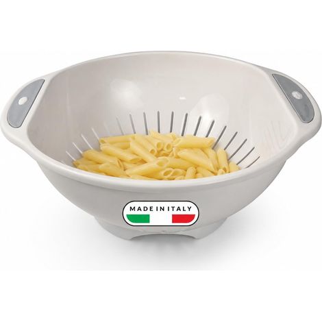 Passoire à Pâtes Ø 28 cm, Passoire Cuisine avec Pieds et Poignées, Égouttoir Plastique pour Pâtes, Légumes et Fruits, Blanc et Gris, Lave-Vaisselle (1/5)