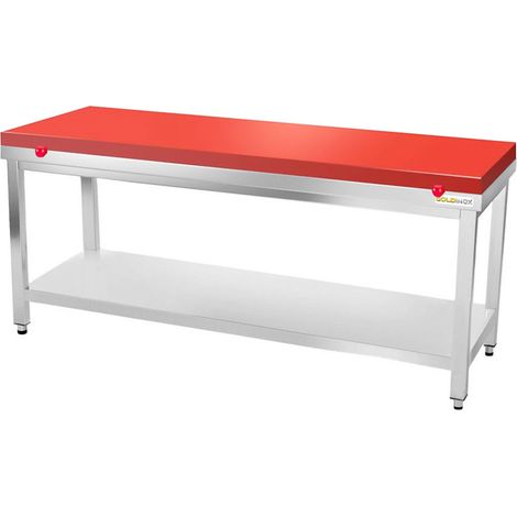 Table de boucher avec plaque de découpe rouge - 2000 x 700 mm / GOLDINOX