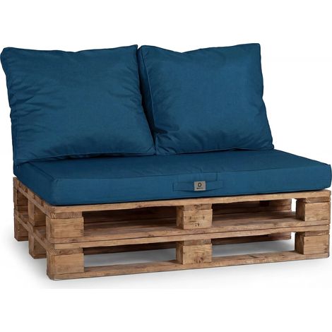 Kit Coussins Palette Déhoussable 120x80 Bleu Pétrole - Imperméable & Extérieur (1 Assise + 2 Dossiers) (1/4)