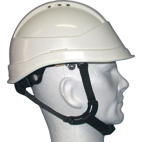 Casque de chantier blanc BTP avec jugulaire 4 points boucle flash référence KARA MONTEUR - ETABLISSEMENTS AUBOUEIX