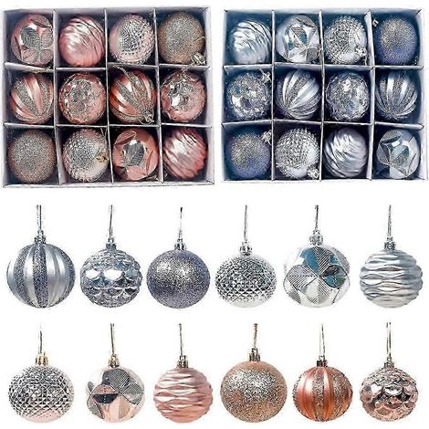 Ensemble de 24 boules de Noël - Décorations argentées et dorées de 6 cm (1/5)