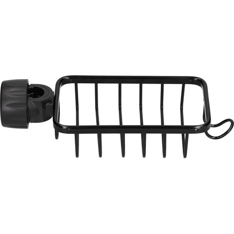 Porte-éponge de rangement pour robinet en alliage d'aluminium noir, idéal pour la cuisine et la salle de bain. (1/5)