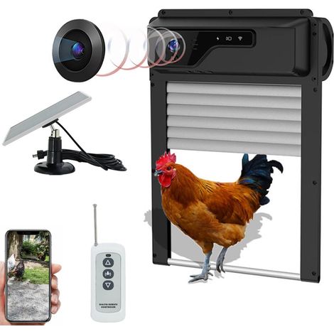 Porte automatique connectée pour poulailler avec caméra 1080P et WiFi – trappe roulante solaire (batterie 5000mAh), anti-pincement et alarme anti-prédateurs (1/5)