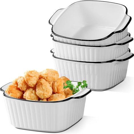 Lot de 4 plats à gratin carrés en céramique 400 ml - 14,5 x 11,5 x 5,5 cm - Petit plat à gratin pour friteuse - Moules en céramique avec poignées pour friteuse à air chaud, four, micro-ondes (1/5)