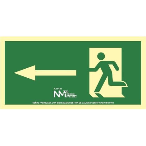 Señal de evacuación recorrido flecha izquierda luminiscente Gran Formato SEKURECO 960 x 480 mm CLASE B (PVC 0'7mm) (1/2)