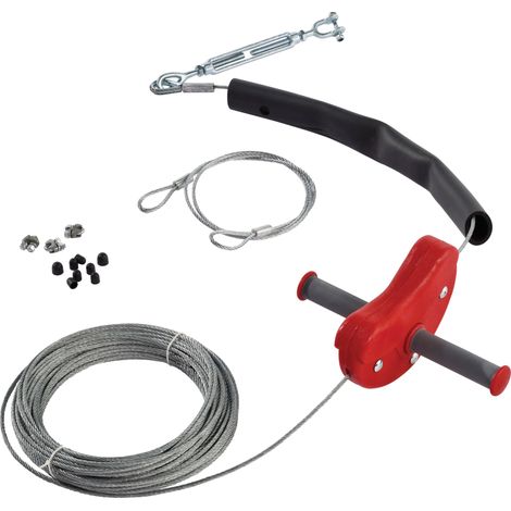 Tyrolienne 30m pour enfants rouge – Câble acier 4mm – Poignées anti-dérapantes – Supporte jusqu'à 80kg – Norme EN 71 – KBT