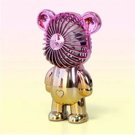 Mini ventilateur portable en forme d'ours mignon avec batterie rechargeable et 3 vitesses, pour bureau/table/chambre/extérieur (1/5)