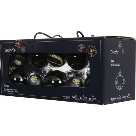 Decoris Weihnachtskugeln aus Glas Ø 5, 6, 7 cm schwarz 20 Stück