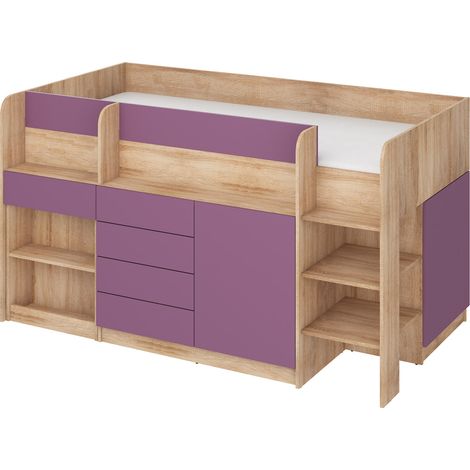 Letto a soppalco con scrivania NEO left bianco artigianale/oro