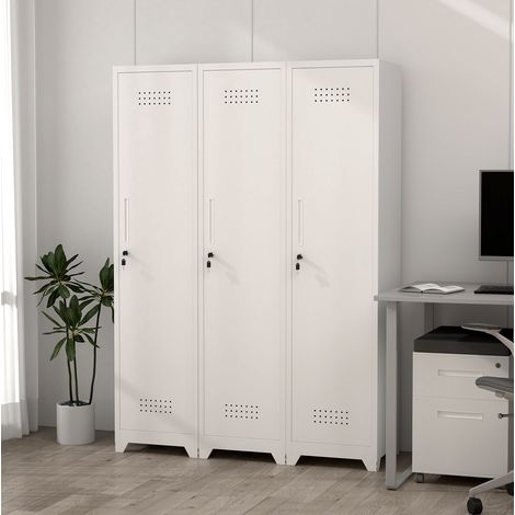 Armoire de rangement métallique 40x40x165 cm blanche avec serrure, pour garage et atelier – MEUBLIV (1/5)