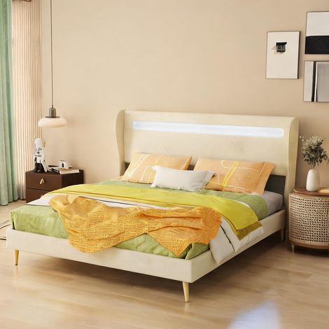 Tête de lit beige en tissu métal 200 x 160 x 133 cm (1/5)