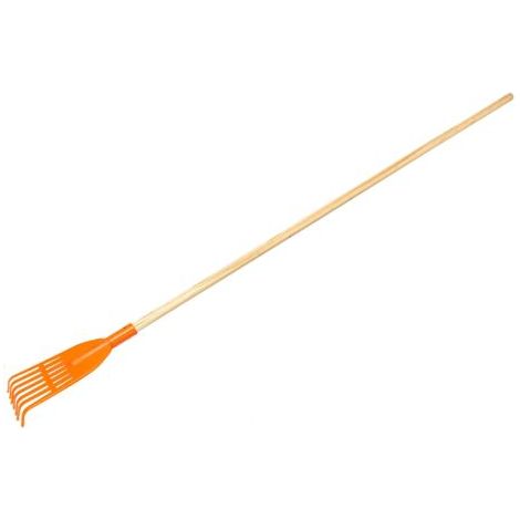 Rateau à Feuilles - Plastique - 7 Dents - Orange - avec Manche en Bois - Râteau Jardin - Balai à Gazon - Ramasse Feuilles - Léger - Résistant - Entretien Jardin-NANOTEH (1/5)