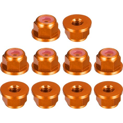Nylon Insérer Hex Verrouillage Écrous, 10pcs - M3 x 0.5mm Aluminium Alliage Auto-Bloquant Écrou, Anodisation Bride Verrouillage Écrou pour Fixations (Orange) (1/5)