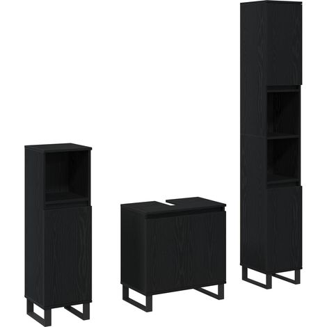 Ensemble de mobilier de salle de bain 3 pcs Chêne noir (1/5)