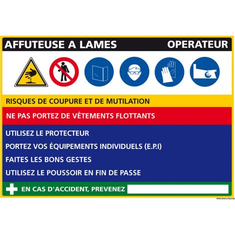 Panneau Fiche de Poste Aff˚teuse à Lames (C1094) - Adhésif - 300 x 210 mm