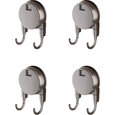 Crochet double à ventouse x4 : crochet à ventouse à bouton-poussoir pour salle de bain, toilettes et balcon – grande capacité de charge, sans traces, ABS, repositionnement facile, titane (1/4)