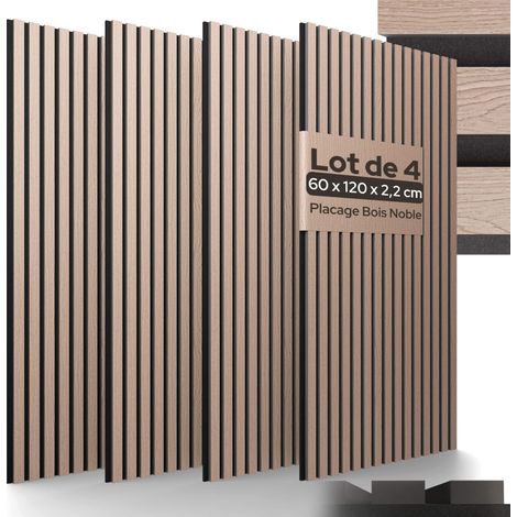 Lot de 4 panneaux acoustiques à lattes aspect bois 120x60 cm pour mur et plafond (1/5)