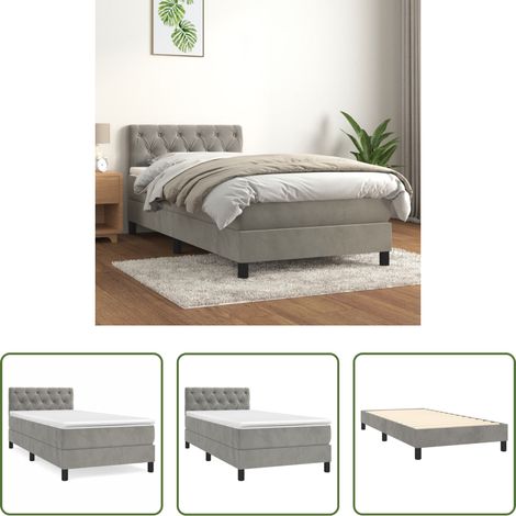 Samtbett - Boxspringbett mit Matratze Hellgrau 80x200 cm Samt (1/5)