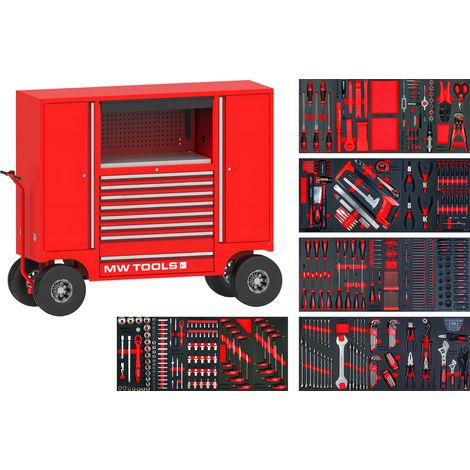Servante d'atelier robuste avec armoires et 8 tiroirs - Grandes roues avec freins à disque - Set de 514 outils MW Tools MWE512M5 (1/5)