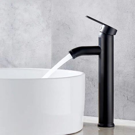 Robinet Salle de Bain, Robinet Lavabo, Robinet de Lavabo, Mitigeur Salle de Bain Noir En Inox, avec Bonde, Noir (1/4)