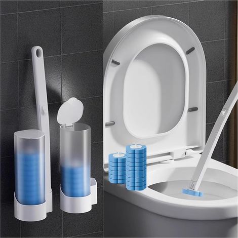 Brosse WC jetable avec 12 recharges éponge nettoyante, brosse WC salle de bain, kit de brosse WC pour nettoyage des toilettes (1/5)