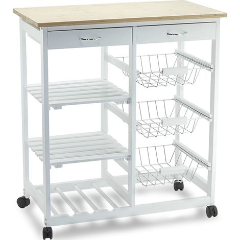 Carrello da Cucina con 3 Cesti 2 Scaffali 2 Cassetti Dimensioni 67 x 37 x 76H cm (1/2)