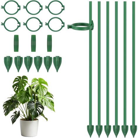 Lot de 21 Tuteurs pour Plantes, Réglables Tuteur Plante Interieur, Comprend 6 Tuteurs, 6 Plantes Clips, 3 Connecteur et 6 piquets, Supports pour Plantes grimpantes pour Tomate Orchidee Pivoine (1/5)