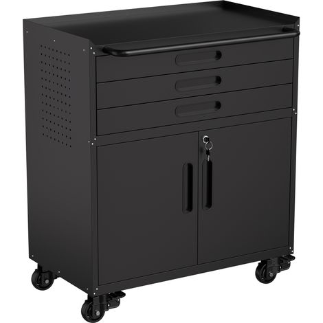 Armoire à outils mobile en métal, dimensions H 87,3 × L 75 × P 42 cm – armoire robuste pour garage, atelier et maison, avec portes verrouillables et 3 tiroirs. (1/4)