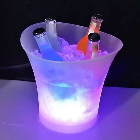 Eisbehälter, 5-Liter-Champagnerkühler mit LED-Beleuchtung, geschwungenes Design, automatische Farbbeleuchtung, IP65 wasserdicht (1/5)