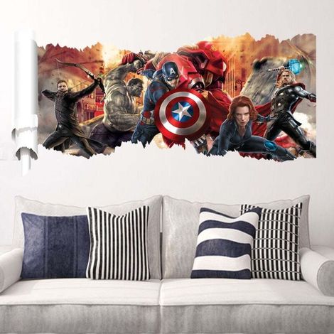 Pour Marvel Avengers Vinyl Smashed Wall Art Decal Stickers Chambre Garçons s 3D L