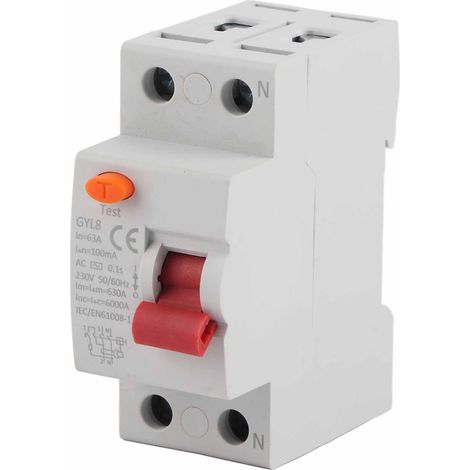 Disjoncteur différentiel bipolaire, protection contre les fuites de courant pour équipements électriques, 25 A/40 A/63 A, 230 V CA, 63 A