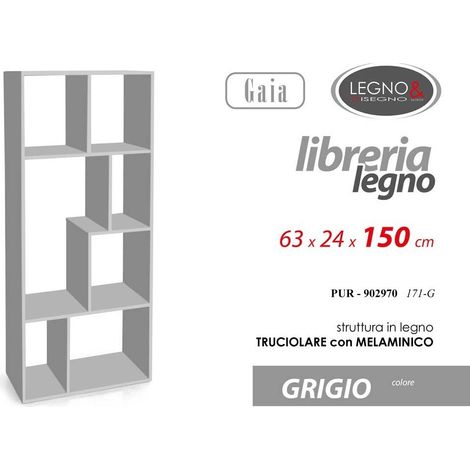Libreria Gaia in legno grigio cm 63x24x150 h