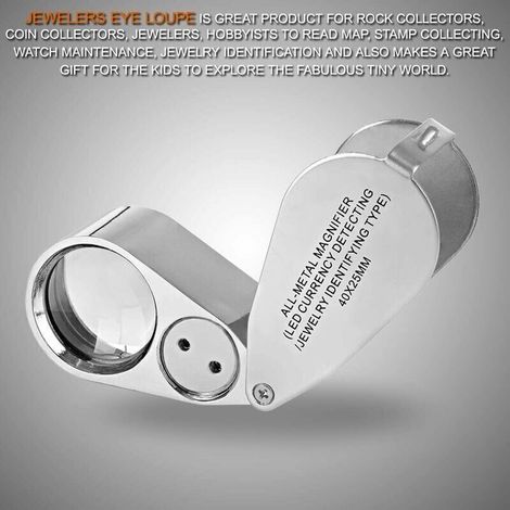 Loupe de bijoutier 40x loupe pliante pour bijoux avec lumière LED éclairée (détection de devise LED/jewlers identifiant le type Lupe)