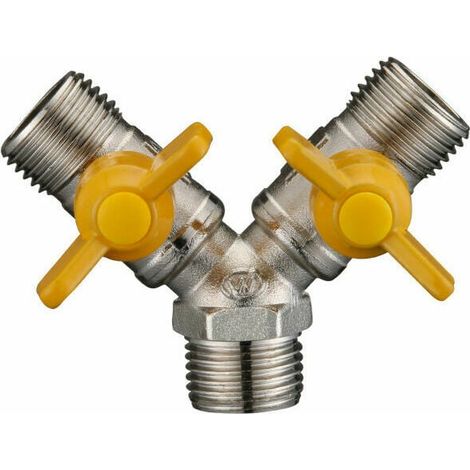 Conector de tubería de gas, divisor doble de latón, 2 vías (1/4)
