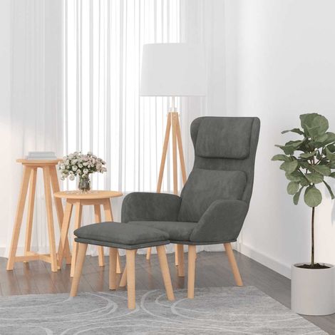 Chaise avec tabouret Chaise de relaxation Gris foncé Velours Chaise de salon 43219 (1/5)