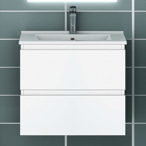 Acezanble 600mm Elegant Modern Bathroom Wall Mounted Vanity Unit with Sink,2 Drawers Soft Closing Matte White Bathroom Cabinet Basin