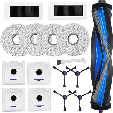 1 Kit Accessoires Ecovacs Deebot N30, Brosses Rouleau Nylon, 4 Chiffons Lavage, 4 Sacs Poussière, 4 Brosses Latérales, 2 Filtres, Pour Robot Aspirateur (1/5)