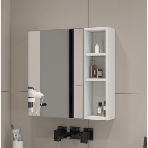 Armoire de toilette murale 55 x 56 x 13 cm avec miroir et rangement compartimenté, blanc DESVIAE (1/5)
