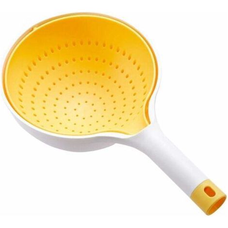 Kitchen Drain Basket, 360° Rotatable Hollow Drain Basket Double-Layer Household Food Strainer with Handle for Washing, Draining and Cleaning Fruits, Vegetables(yellow)-Fei (1/4)