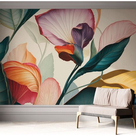 Carta da parati autoadesiva - Fotomurale adesivo - design elegante - stile moderno - Fiori colorati 312x219 cm (1/5)