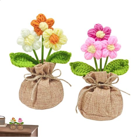 Zweiteilige Häkelblumen, handgefertigte Häkelblumen, Samtblumen für Bürodekoration und als Geschenk (1/4)