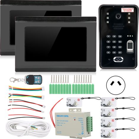 Interphone vidéo filaire WiFi 7 pouces avec 2 moniteurs, déverrouillage par empreinte digitale, code, carte IC et à distance, vision nocturne, sonnette 100‑240V prise AU (1/5)